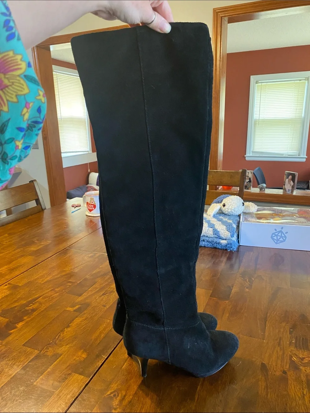 Nine West Black Suede Over-the-Knee Platform Stiletto Boots